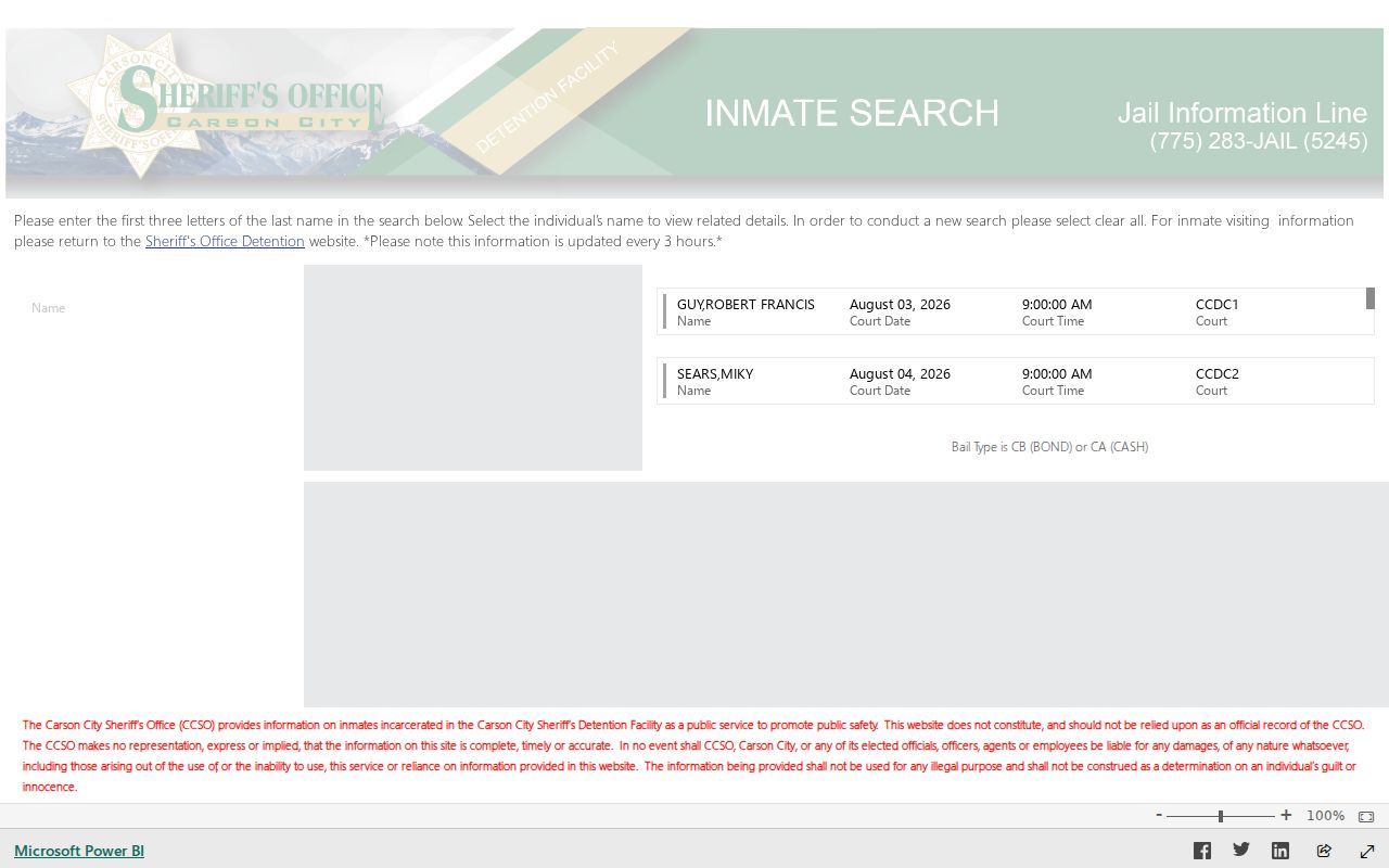 Carson City arrest records current inmate search