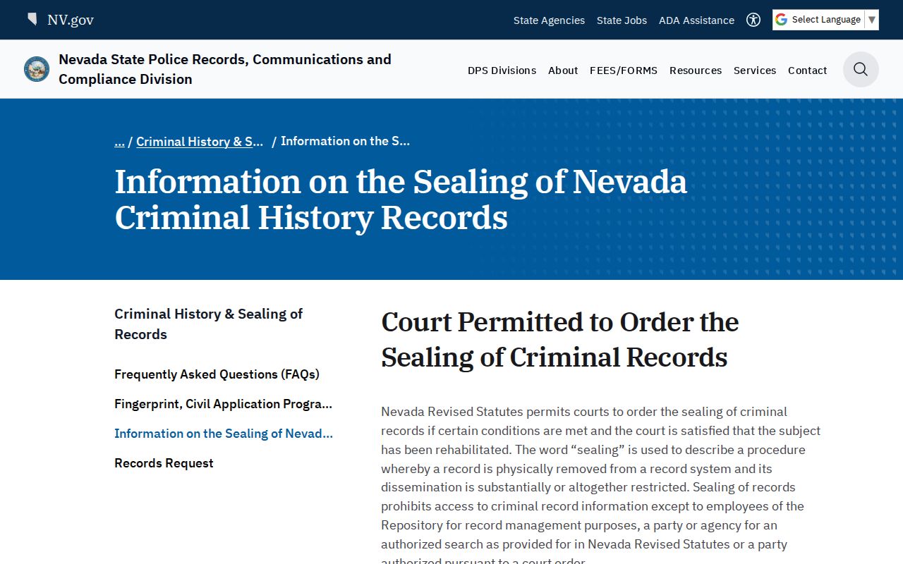 Carson City sex offender registry and Nevada record sealing guidance