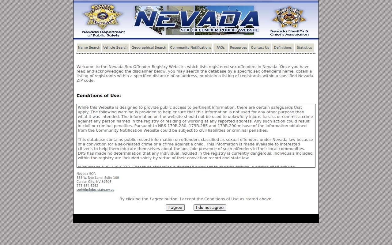 Carson City sex offender search options on Nevada public registry