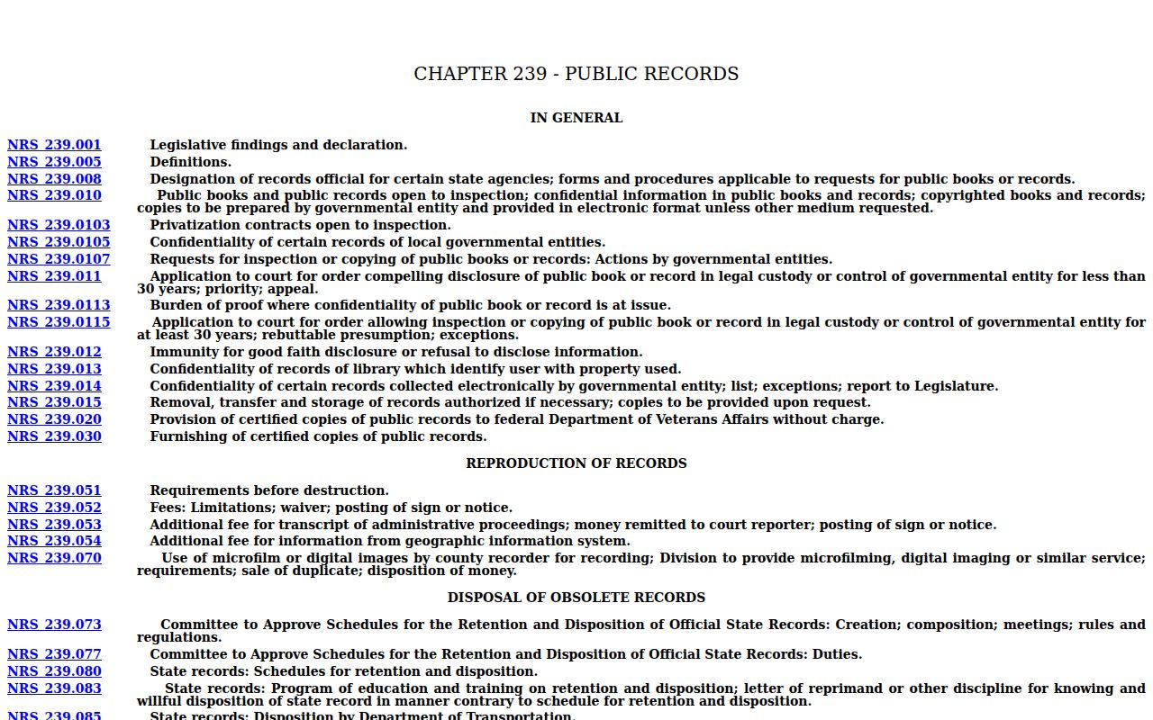 Carson City criminal records view of Nevada public access law