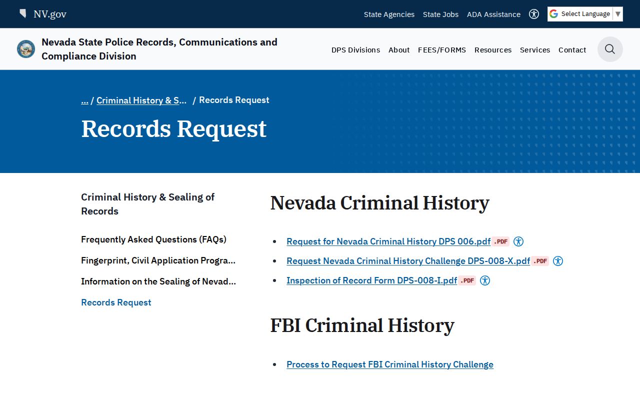 Carson City criminal records request options at Nevada RCCD